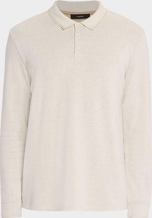 Vince Mens Heathered Long-Sleeve Polo Shirt