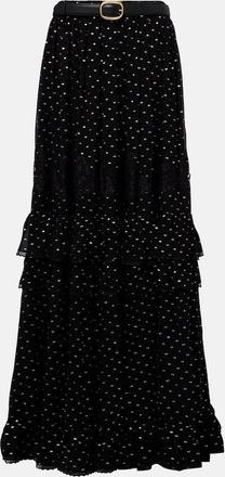 Self Portrait Gonna lunga in chiffon a pois con pizzo