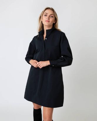 Ann Mashburn Anaya Popover Mini Dress In Black Poplin
