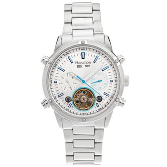 Heritor Wilhelm Semi-Skeleton Bracelet Watch w/Day/Date - Silver