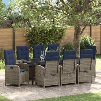 vidaXL Conjunto De Comedor De Jard&iacute;n 9 Pcs Gris Rat&aacute;n Sint&eacute;tico Vidaxl