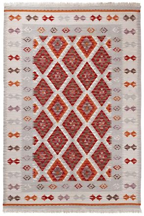 Novatrend Alfombra kilim oriental tejida a mano en lana rojo 200x300 cm