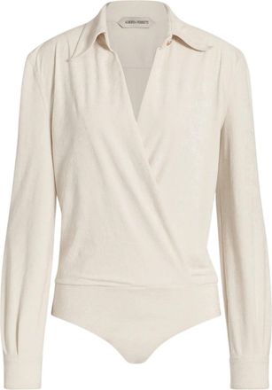 Alberta Ferretti Wrap-Style V-Neck Long-Sleeve Bodysuit