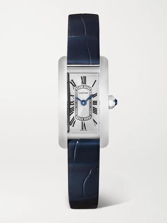 Cartier Tank Am&eacute;ricaine 35,4 Mm Kleine Uhr Aus Edelstahl Mit Alligatorlederarmband - Wei&szlig;