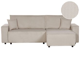Beliani Beliani - Divano Angolare Velluto A Coste Jumbo Funzione Estraibile Schienale Imbottito Cuscini Extra Beige Sinistro Abacka