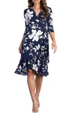Kiyonna Flirty Flounce Midi Wrap Dress in Navy Floral Print at Nordstrom, Size X-Large