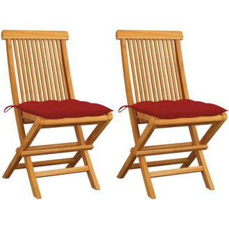 vidaXL Sillas De Jard&iacute;n 2 Uds Madera Maciza De Teca Con Cojines Rojos Vidaxl