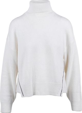 Alpha Studio Boxy White Turtleneck Sweater With Ribbed Detailing