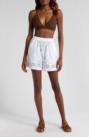 Agua Bendita Watts Eyelet Cover-Up Shorts in White at Nordstrom Rack, Size Medium