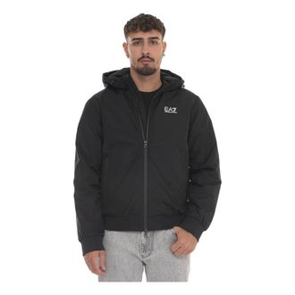 Emporio Armani Winter Jackets, male, Black, 2XL, Hooded Bomber Jacket with Side Logo