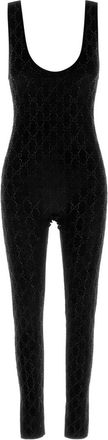 Gucci Black Stretch Velvet Jumpsuit