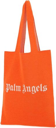 Palm Angels Womens Logo-Embroidered Wool Blend Tote Orange Polyurethane Polyester