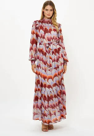 Oliphant Smocked Neck Maxi Dress In Venice Cognac