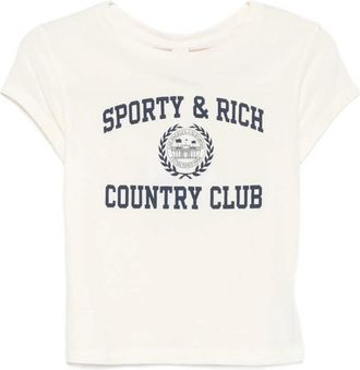 Sporty & Rich T-shirt met logo-print - Dames - T-shirts - Wit - L - Katoen - Tops