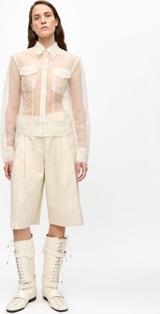 Ganni Beige Ivory Cotton Melange Tailoring Wide Shorts - Size 32 Organic