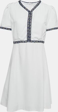 Sandro White Textured Crepe Trim Detail Mini Dress