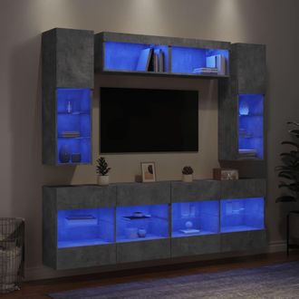 vidaXL Muebles De Tv De Pared Con Luces Led 6 Piezas Gris Hormig&oacute;n Vidaxl