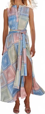 Misa Anabella Midi Dress In Pastel Tiles Satin