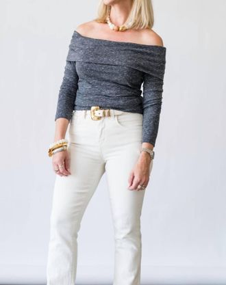Closed Asymmetric Long Sleeve Top In Dark Grey Melange