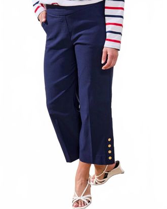 Tribal Flatten Pull On Capri In Jet Blue