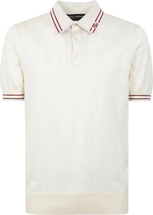 Dolce & Gabbana Poloshirt van gladde zijde met intarsia - Heren - Polos - Wit - M - Tops