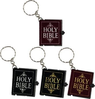 Yardwe 4pcs Mini Bible Book Keychains Leather and Christian Pendant Key Rings Lightweight Religious Bag Hanging Decor for and Festivals