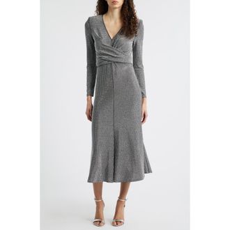 Milly Rhys Rhinetone Long Sleeve Midi Dress in Silver at Nordstrom, Size 10