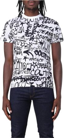 Versace Jeans Couture Tops, Heren, Wit, S, Katoen, Graffiti Print Short Sleeve Tee