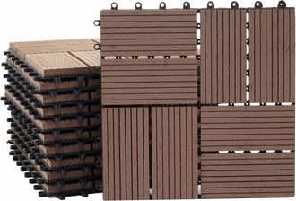 Hhg D&eacute;coshop26 - Baldosas De Wpc Para Balc&oacute;n Y Terraza Aspecto Madera 11 Piezas 30x30cm 1m&sup2; Teca Color Caf&eacute; Offset 040005442
