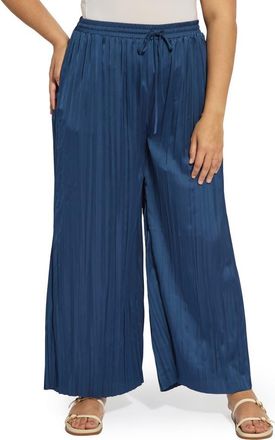 Lyss&eacute; The Packable Pleated Wide Leg Satin Pants in Capri Blue at Nordstrom, Size 3X