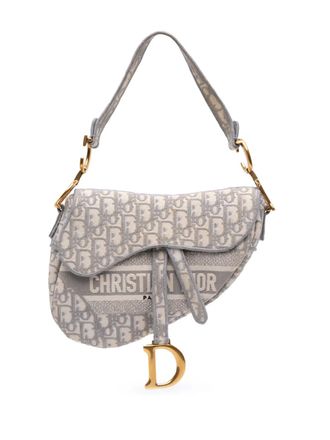 Dior 2020 Oblique Saddle Bag canvas schoudertas met borduurwerk - Grijs