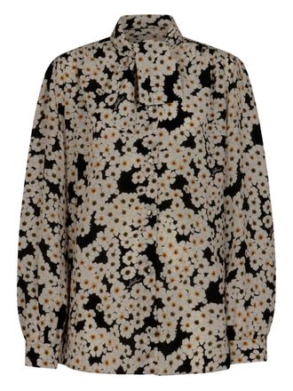 Valentino Garavani floral-print pussy-bow shirt - Black