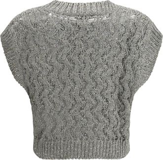 Brunello Cucinelli Womens Silk Blend Sequined Vest Rosemary Knitwear Sweater