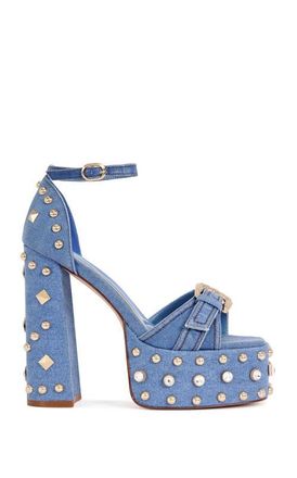 Azalea Wang Evgenia Block Sandal in Denim at Nordstrom, Size 8.5