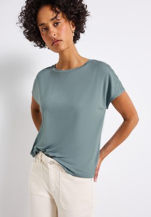 Street One Shirttop STREET ONE, Damen, Gr. 40, blau (arona blau), Jersey, Obermaterial: 95% Viskose, 5% Elasthan, unifarben, l&auml;ssig geschnitten h&uuml;ftbedeckend, U-