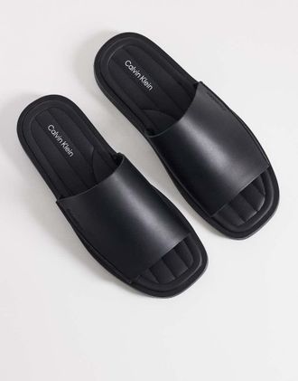 Calvin Klein Sliders in vera pelle nere-Nero