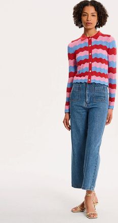 Omnes Womens Lynsey Cardigan in Blue and Pink - Size: 10/8