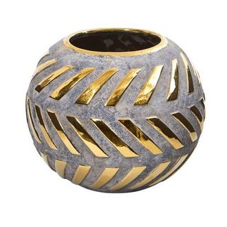 Nearly Natural 8-in Regal Round Stone Vase with Gold Accents in Gray at Nordstrom