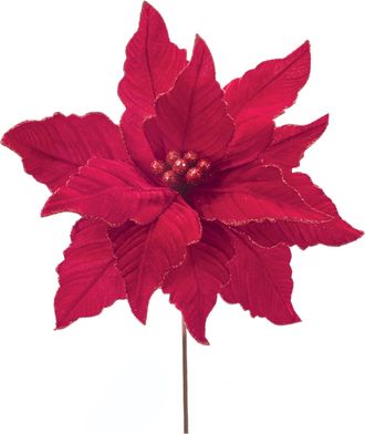 Melrose International Glittered Red Poinsettia Flower Stem (Set of 2) - Red