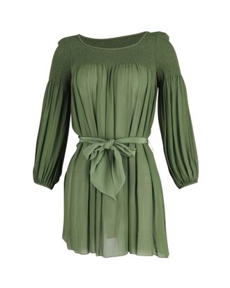 Temperley London Pre-owned Womens Smocked Mini Dress in Green Silk - Size Small