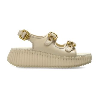 Chlo&eacute; Wedges, female, Beige, Size: 10 US Nama Leather Sandals