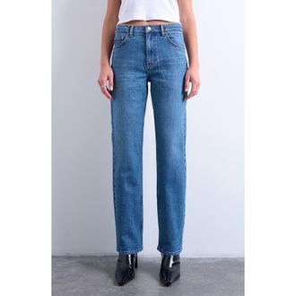 Topshop Orson Mid Rise Straight Leg Jeans in Vintage Blue at Nordstrom, Size 25