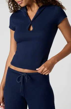 Florence By Mills Ribbed Jersey Hooded Cutout T-Shirt in Navy at Nordstrom, Size Xx-Small