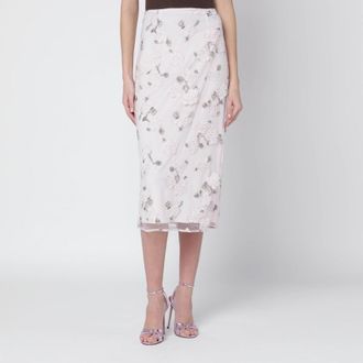 Rotate Pink skirt with floral embroidery