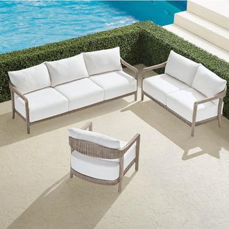 Frontgate Alessia 3-pc. Sofa Set in Weathered Teak - Standard, Vista Boucle Glacier - Frontgate