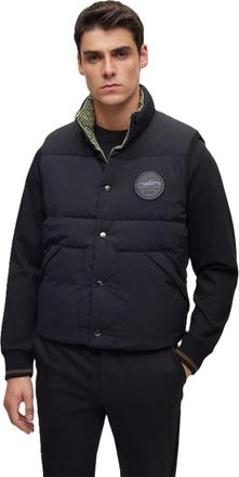HUGO BOSS Mens Solid Patterned Regular Fit Gilet in Black - Size 46 (Chest)