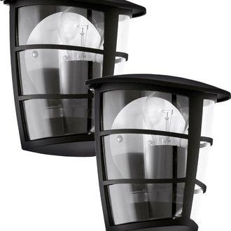 Loops 2 PACK IP44 Outdoor Wall Light Black Modern Lantern 1x 60W E27 Porch Lamp