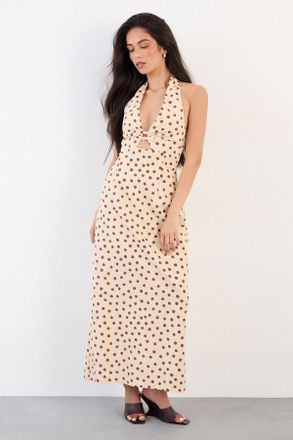 Warehouse Womens Polkadot Halterneck Midi Dress - Cream - Size 18 UK