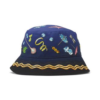 Casablanca Kleurrijke katoenen hoed met vallende rand - unisex - Hoeden - Blauw - S - Katoen - Accessoires