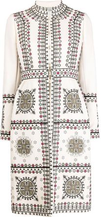 Valentino Garavani embroidered high-neck coat - women - Wool/Silk - 40 - Neutrals